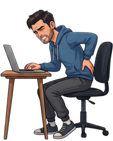 Person with lower back pain from sitting at a desk for long hours